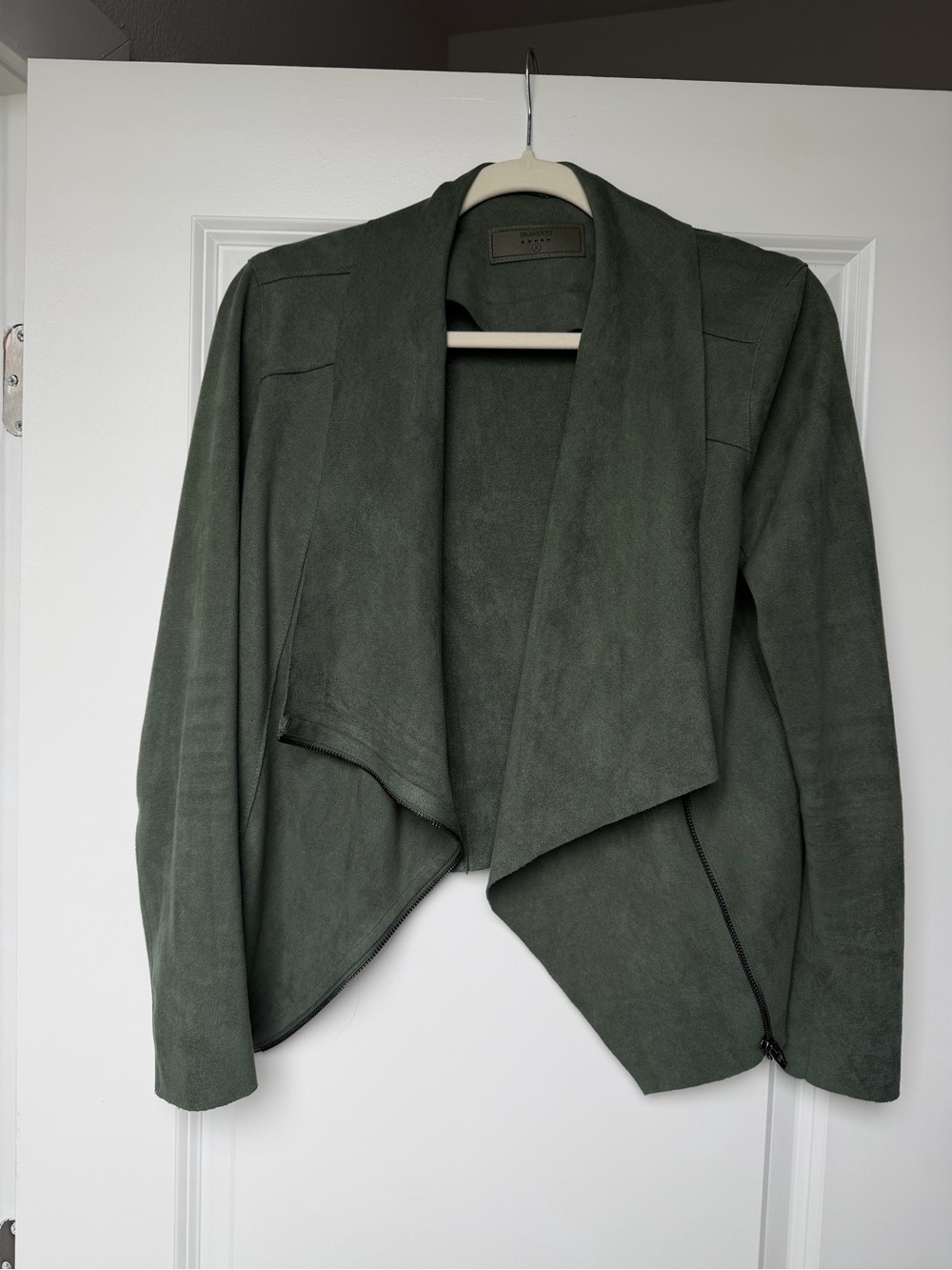 Blank NYC Olive Green Drape Front Suede-Look Jacket